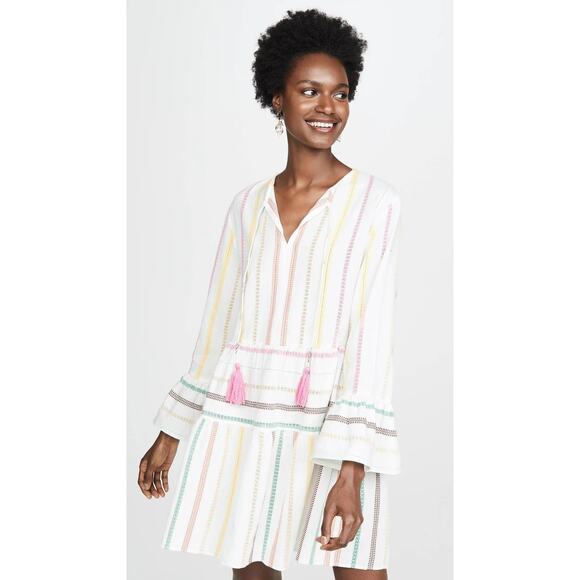 PilyQ Morgan Stripe Mini Dress Size XS/S White Pink Multi Long Sleeves Cover Up - Picture 5 of 14